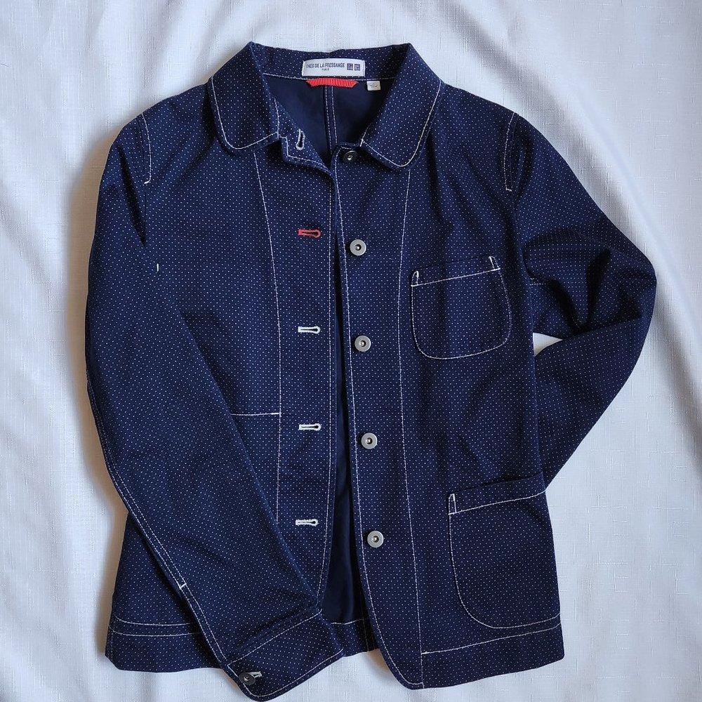 NWOT Uniqlo Blue Top/Jacket with White Dots Women (S）
